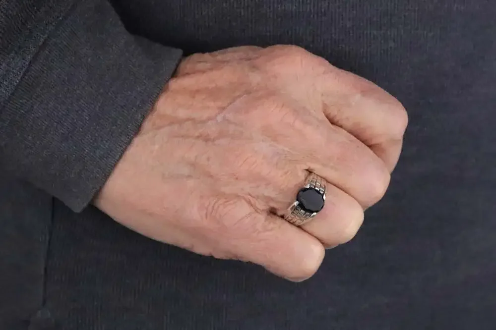 Men's Sterling Silver Natural Onyx Ring Size 10 3/4